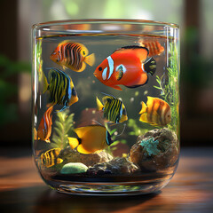 fishes in glass aquarium AI generated