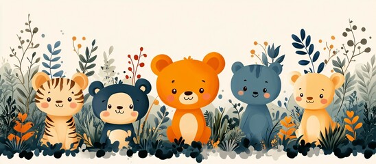 cute cartoon animals in a whimsical forest scene