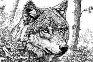 Majestic Wolf Portrait Amidst Forest Foliage