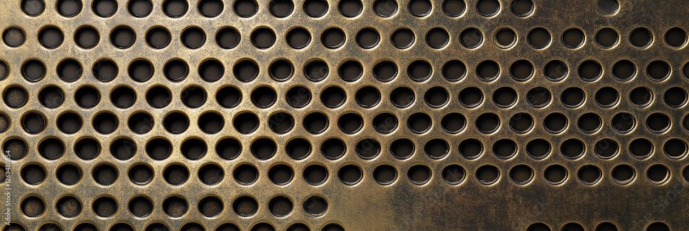 Poster metal mesh with circular holes in a textured pattern