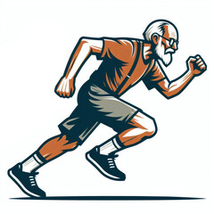 An Elder Man Running Flat Cartoon Style Illustration Isolated On White Background