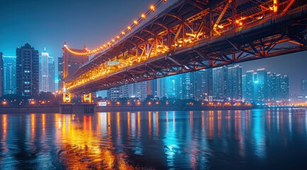 Fototapeta premium Night View of a Cityscape with a Bridge