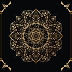 Luxury mandala design black background in gold color