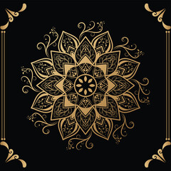 Luxury mandala design black background in gold color