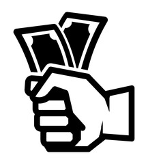 A black and white icon of a hand holding a credit card symbolizing payment financial transactions spending or online purchases.