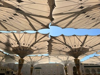 The canopy roof in the courtyard of Masjid Nabawi in Madinah 