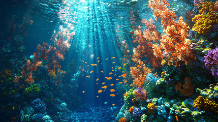 Obraz premium Colorful Bioluminescent Underwater Coral World