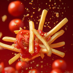 french fries with tomatoes AI generated
