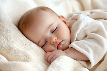 Peaceful Sleeping Baby Snuggled in Soft Cream Blanket