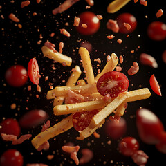 flying french fries with tomatoes AI generated