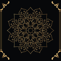 Luxury mandala design black background in gold color