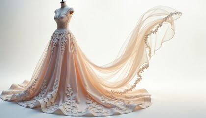 Elegant wedding dress with delicate details and flowing train