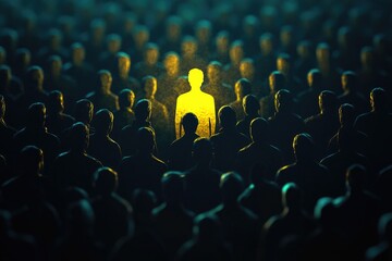 One Shining Figure Among A Crowd Of Silhouettes