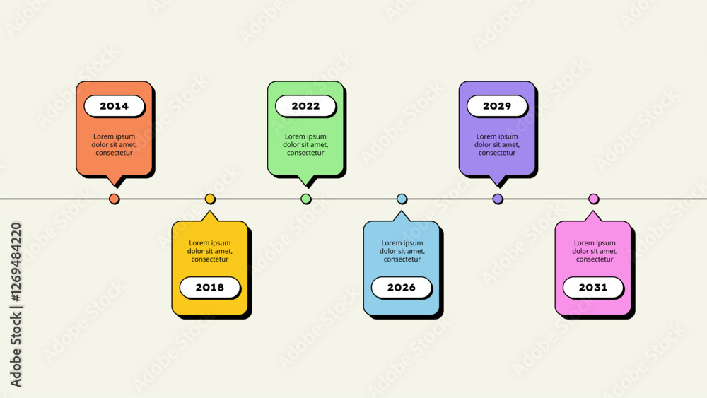 Poster six horizontal circle elements. concept of 6 options of business development process. timeline vecto
