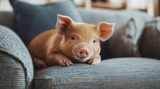 Celebration of National Napping Day with a Cozy Piglet Enjoying a Relaxing Moment on a Comfy Couch
