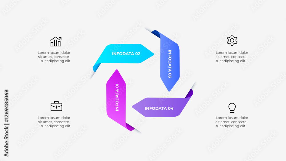 Poster Four Arrows Steps Infographic Chart with Icons and Descriptive Text Layout