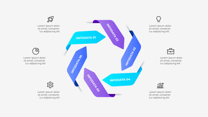 Six Arrows Steps Infographic Chart with Icons and Descriptive Text Layout