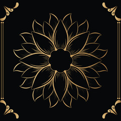 Luxury mandala design black background in gold color