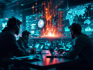 cybersecurity team fighting against a real-time cyberattack on critical infrastructure.