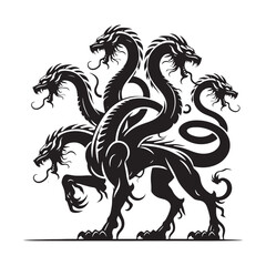 Hydra silhouette, the chaotic beast of legend - Hydra illustration - Minimalist Hydra vector - Mythical creature silhouette
