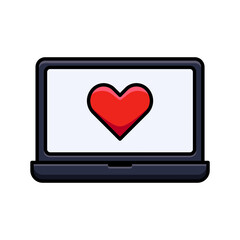 Laptop Icon - Red Heart - Online Love & Virtual Dating - Romance, dating, virtual, relationship, online, heart, screen, technology, love
