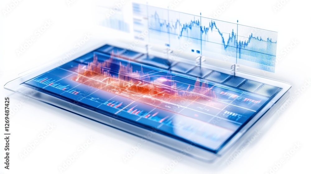 Poster analyzing financial data trends digital workspace infographic virtual environment close-up view data