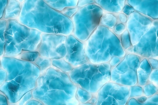 Seamless Larimar vibrant, abstract background featuring irregularly shaped, translucent blue stones or water-like textures. The surface appears fluid and luminous, creating a serene.