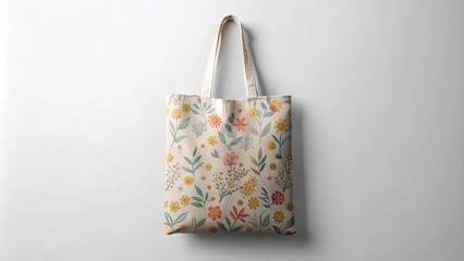 Floral Tote Bag on White Background
