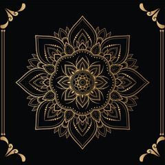 Luxury mandala design black background in gold color