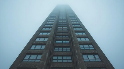 Foggy City Skyscraper, Low Angle View