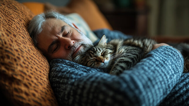 Celebrating National Napping Day with a cozy cat companion in a warm home environment
