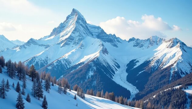 Snow-covered mountain range with peak reaching towards sky, snow-capped mountains Utah Wasatch, mountain landscapes Utah Wasatch