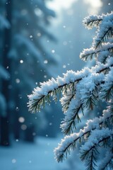 Snowflakes gently fall on frosty tree branches, snowflakes, ice crystals