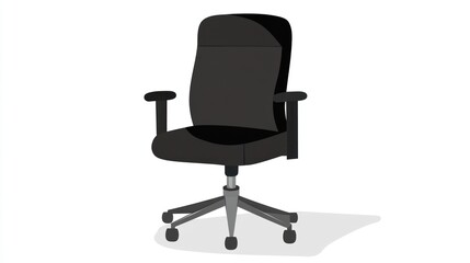 Black office chair, modern design, white background, workplace