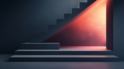 Obraz premium modern staircase with dramatic light effect, showcasing geometric shapes and shadows. contrast between dark and vibrant colors creates striking visual impact