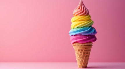 Modern ice cream cone with scoops in a perfect rainbow gradient