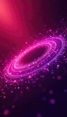Swirling purple particles in orbit around a bright red background with bokeh effect, abstract, glittering