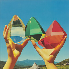 Hands Holding Color Crystals
