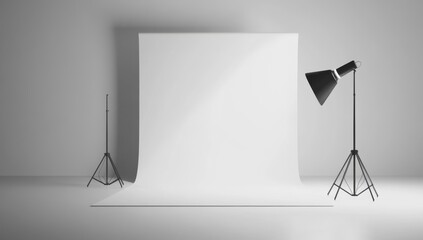 Empty studio backdrop with lighting equipment