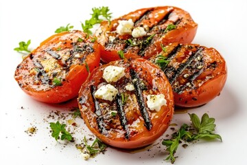 Grilled Tomato Halves Topped With Feta And Herbs