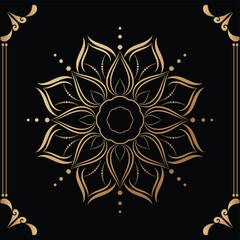 Luxury mandala design black background in gold color