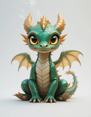 Obraz premium Baby Dragon Sitting with Tiny Wings and Glowing Eyes 