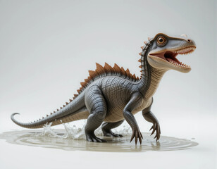 Obraz premium Baby Spinosaurus Wading Through Shallow, Imaginary Water 