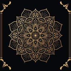 Luxury mandala design black background in gold color