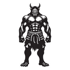Fototapeta premium Oni silhouette, an ancient demon feared for generations - Oni illustration - Minimalist Oni vector - Mythical creature silhouette 