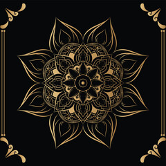 Luxury mandala design black background in gold color