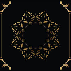 Luxury mandala design black background in gold color