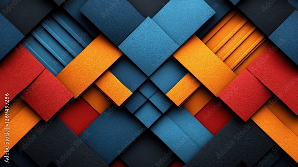 Poster abstract geometric background featuring colorful 3d shapes and bold diamond pattern in contrasting c