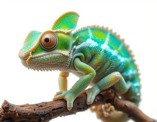 Obraz premium Baby Chameleon Sitting on an Invisible Branch with Bright Colors