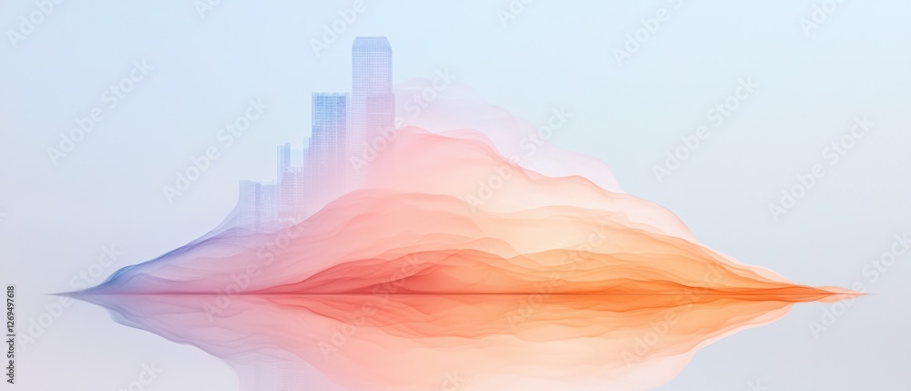 Poster captivating view of a serene island reflection digital art tranquil environment aerial perspective a